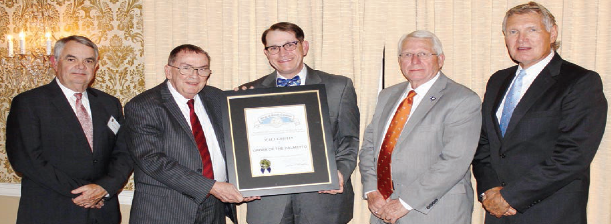 Outgoing Limestone College President Dr. Walt Griffin was presented with The Order of The Palmetto on October 26, 2017 at the Piedmont Club in Spartanburg.