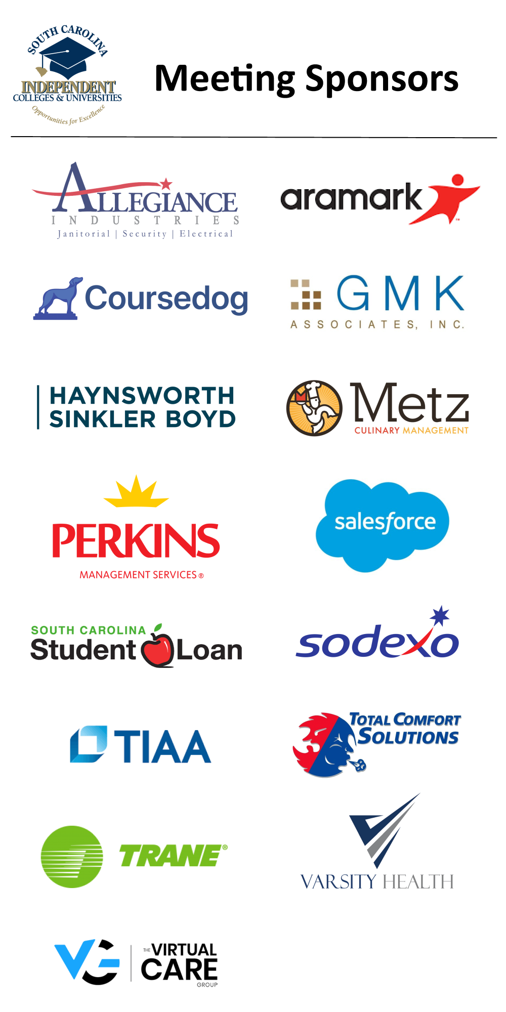 SCICU thanks its corporate sponsors for supporting the Oct. 13 board meeting at Benedict College.