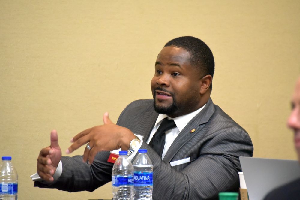 Clafin University President Dwaun Warmack discusses "Generation COVID" at the Oct. 13 SCICU board meeting hosted by Benedict College.