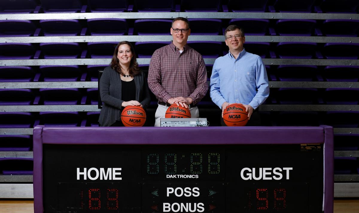Furman math professors (L-R) Liz Bouzarth, Kevin Hutson, and John Harris have modeled predictions of upsets and bracket busters for March Madness for nearly a decade.