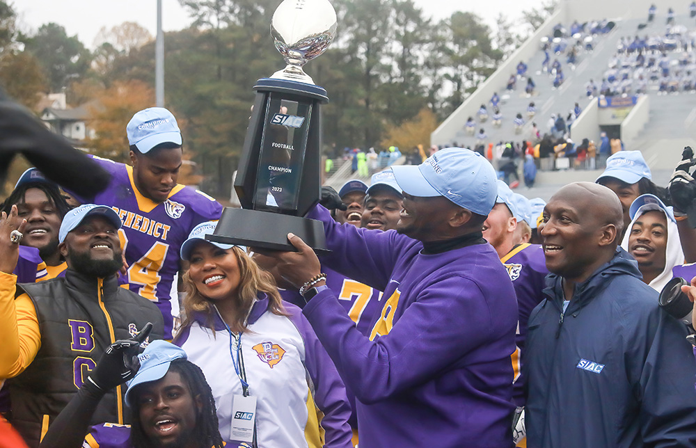 Benedict Tigers celebrate back-to-back undefeated seasons and back-to-back SIAC conference championships.
