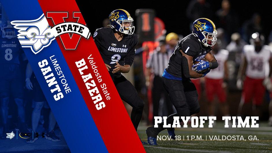 With an 8-1 regular season conference record and sharing South Atlantic Conference leadership with Lenoir-Rhyne, the Limestone Saints punches a ticket to the NCAA DII playoffs.  The Saints travel to Georgia to take on No. 3 seed Valdosta State.