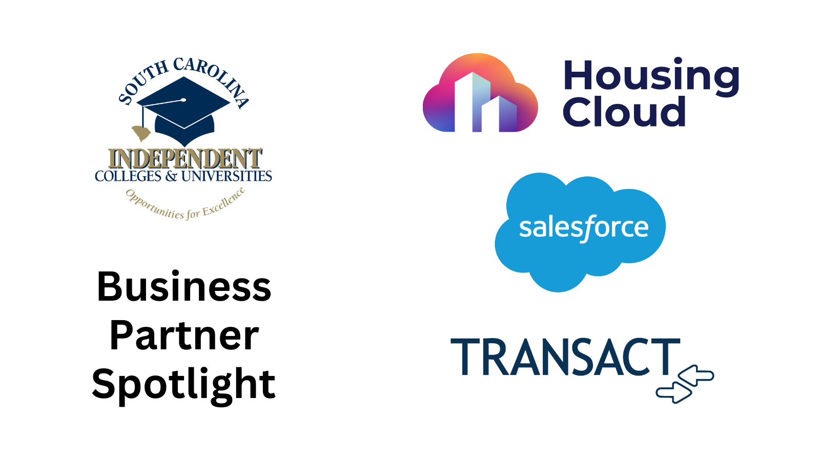 For February 2024, SCICU's featured business partners are Housing Cloud, Salesforce, and Transact.