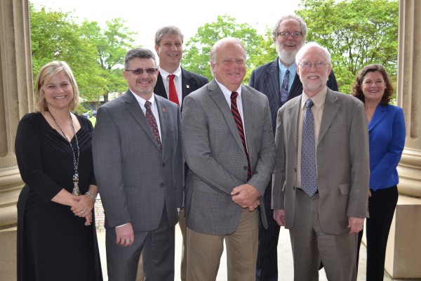 (From left to right, front row): Amy B. Wood, PhD, LRU Asst. Provost & Dean of Graduate and Adult Programs; Timothy G. Elston, PhD, Newberry VP for Academic Affairs & Dean of the College; Maurice W. Scherrens, EdD, JD, Newberry President; Wayne B. Powell, PhD, LRU President. (Back row): Sid Parrish, PhD, Newberry Executive Director of Institutional Effectiveness; Larry M. Hall, PhD, LRU Executive VP for Academic Affairs & University Provost; and Lou Ann Woolman, PhD, LRU Program Coordinator of Human Services