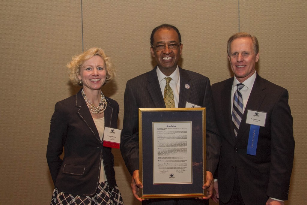 (L-R: Dr. Betsy Fleming, President - Converse College; Dr. Cleveland Sellers, President - Voorhees College; Russell Cook, Chair-Elect - SCICU