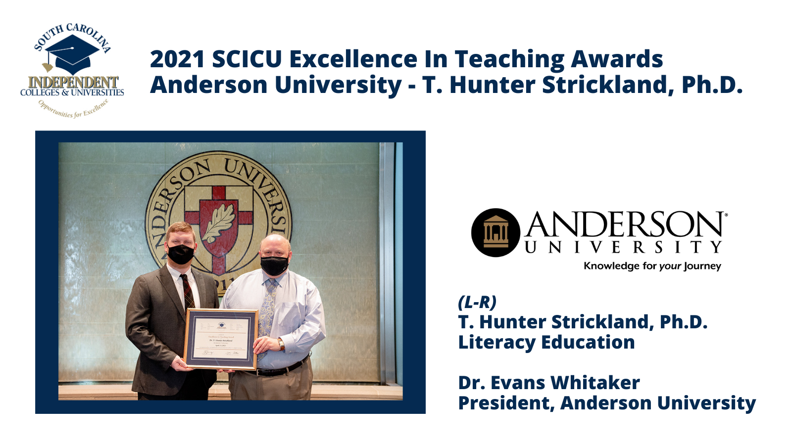 2021 SCICU Excellence In Teaching Award Recipient Anderson University