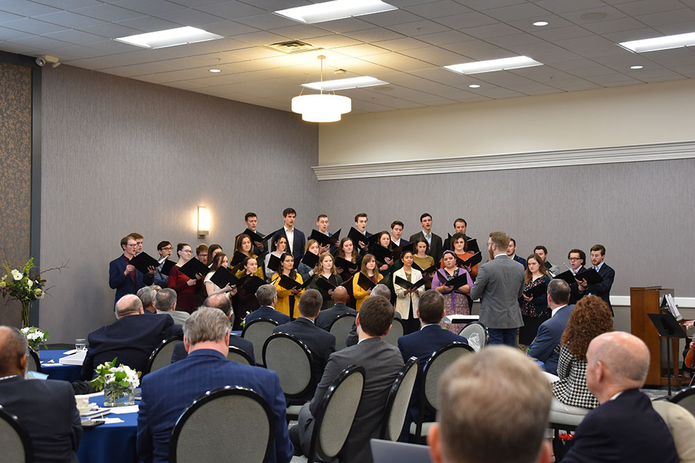 The Bob Jones University Chorale entertained trustees before the luncheon at the Spring 2022 board meeting.