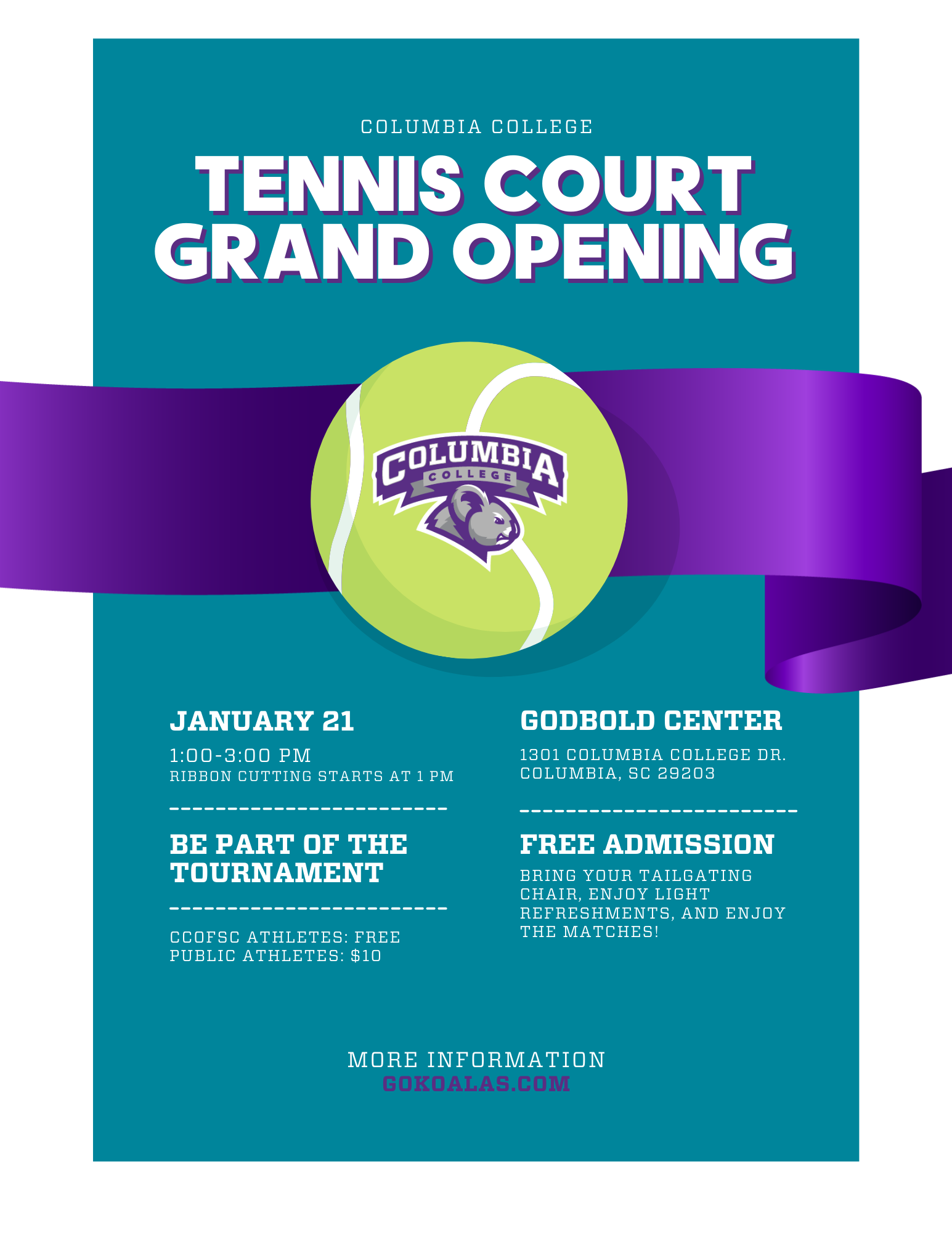Columbia College will celebrate its new tennis courts Jan. 21.