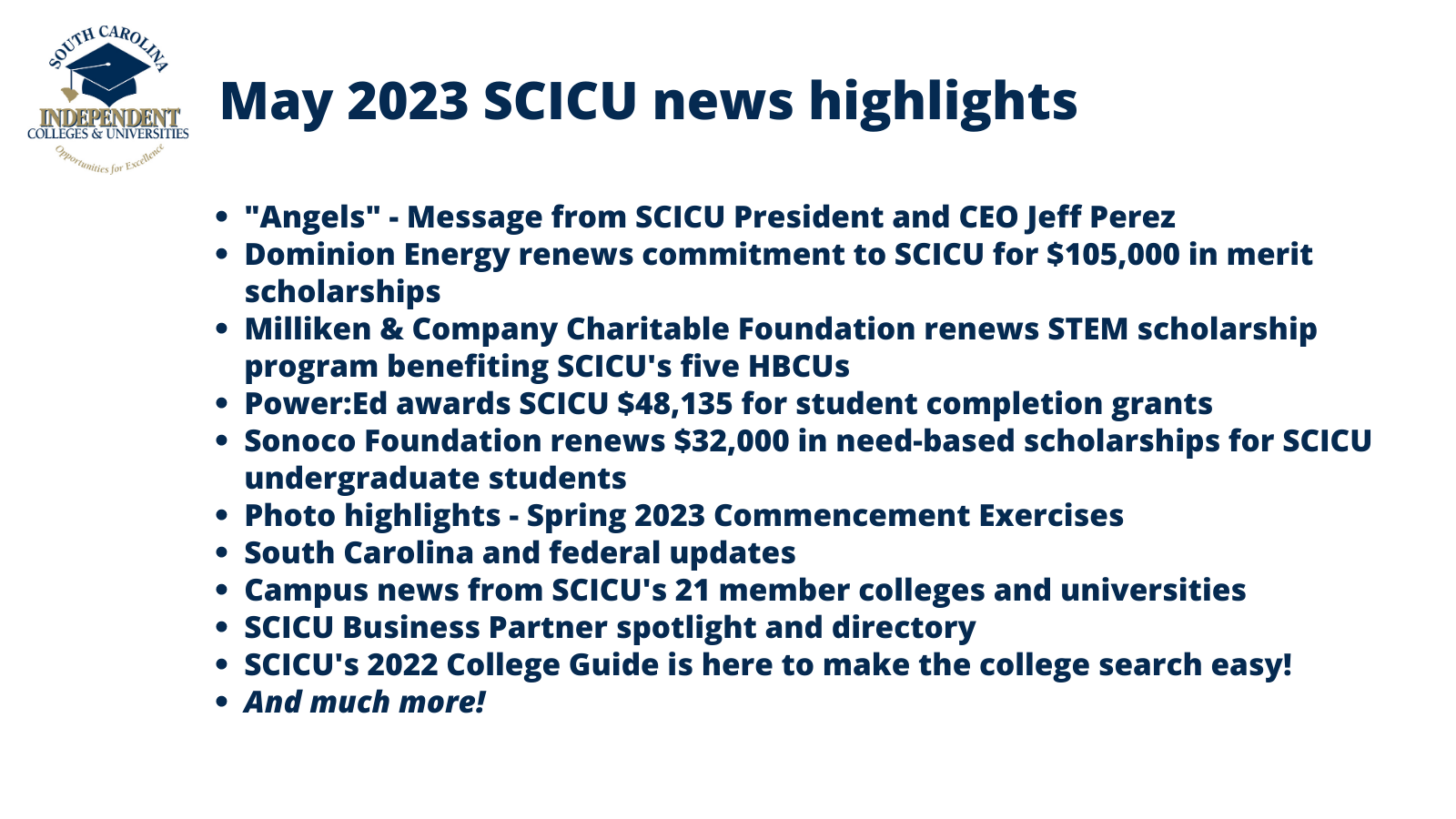 SCICU News and Notes September 2022 table of contents